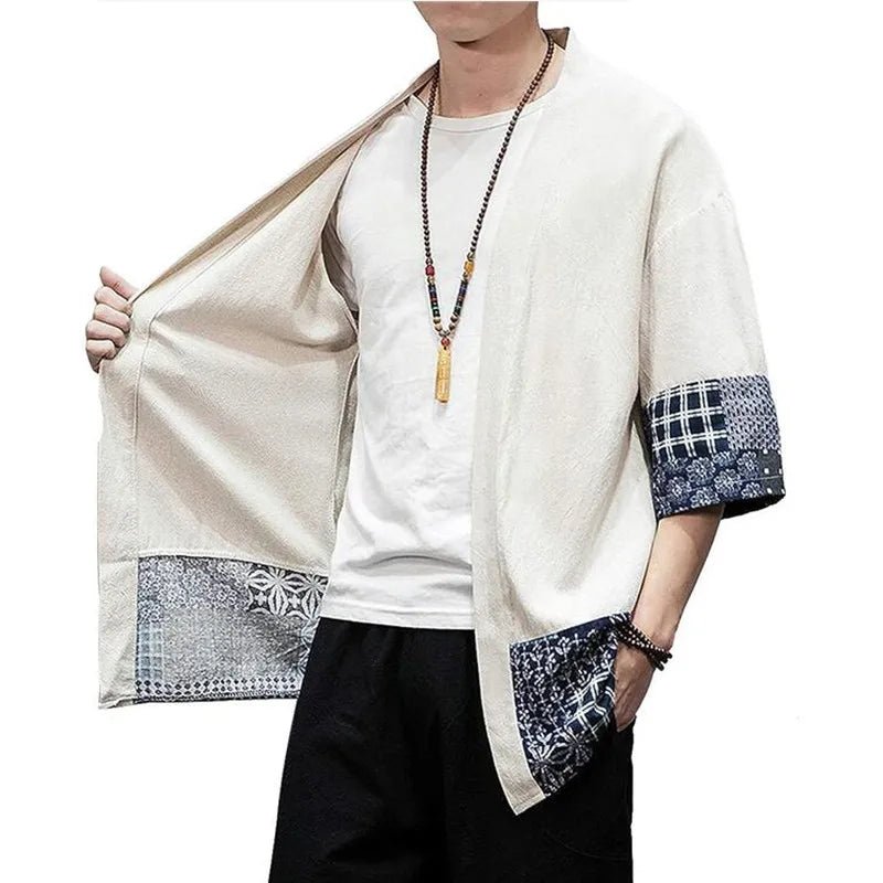 Kimono japonais à manches trois - quarts en coton et lin - Tresors asiatiques