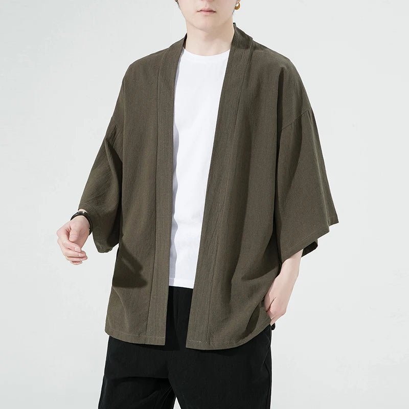 Kimono japonais à manches trois - quarts en coton et lin - Tresors asiatiques