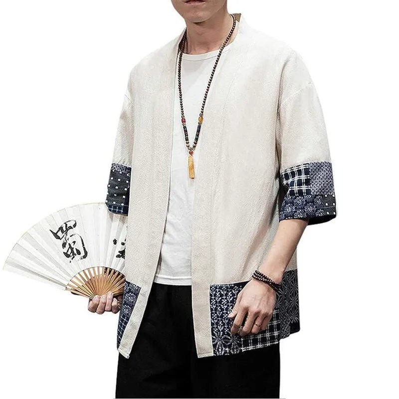 Kimono japonais à manches trois - quarts en coton et lin - Tresors asiatiques