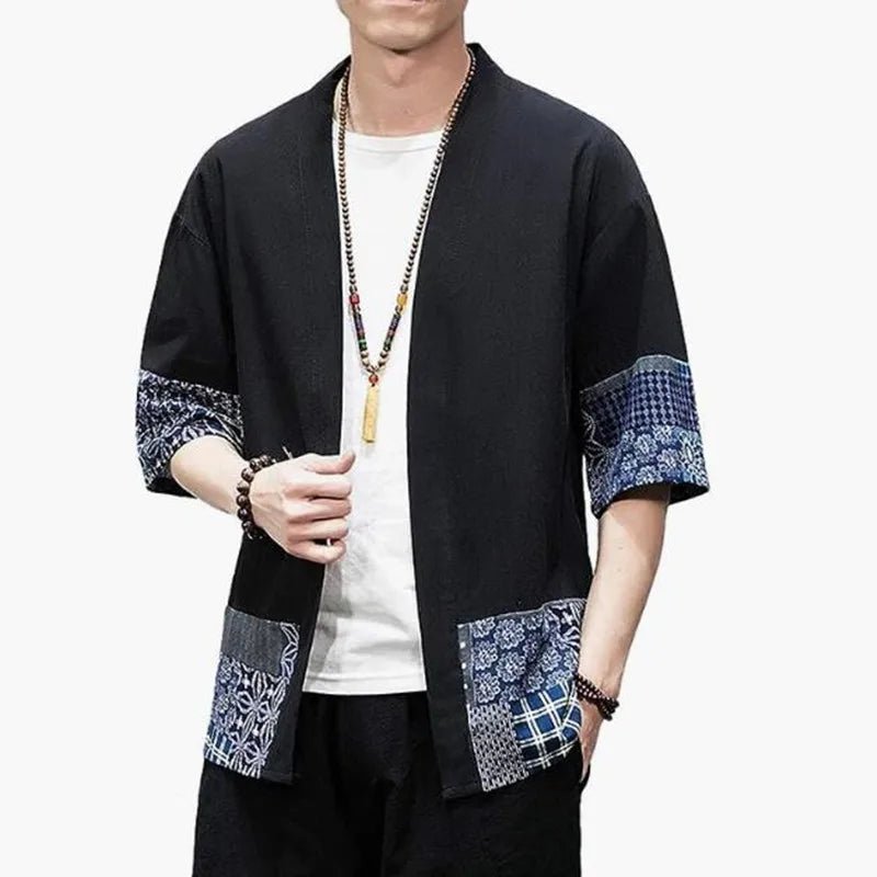 Kimono japonais à manches trois - quarts en coton et lin - Tresors asiatiques