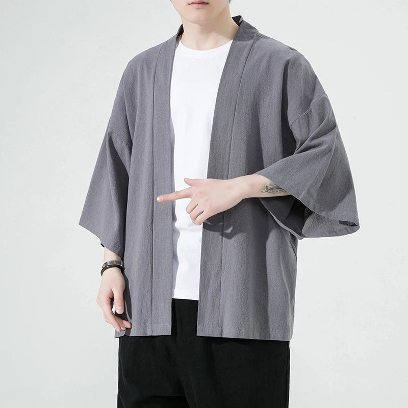 Kimono japonais à manches trois - quarts en coton et lin - Tresors asiatiques