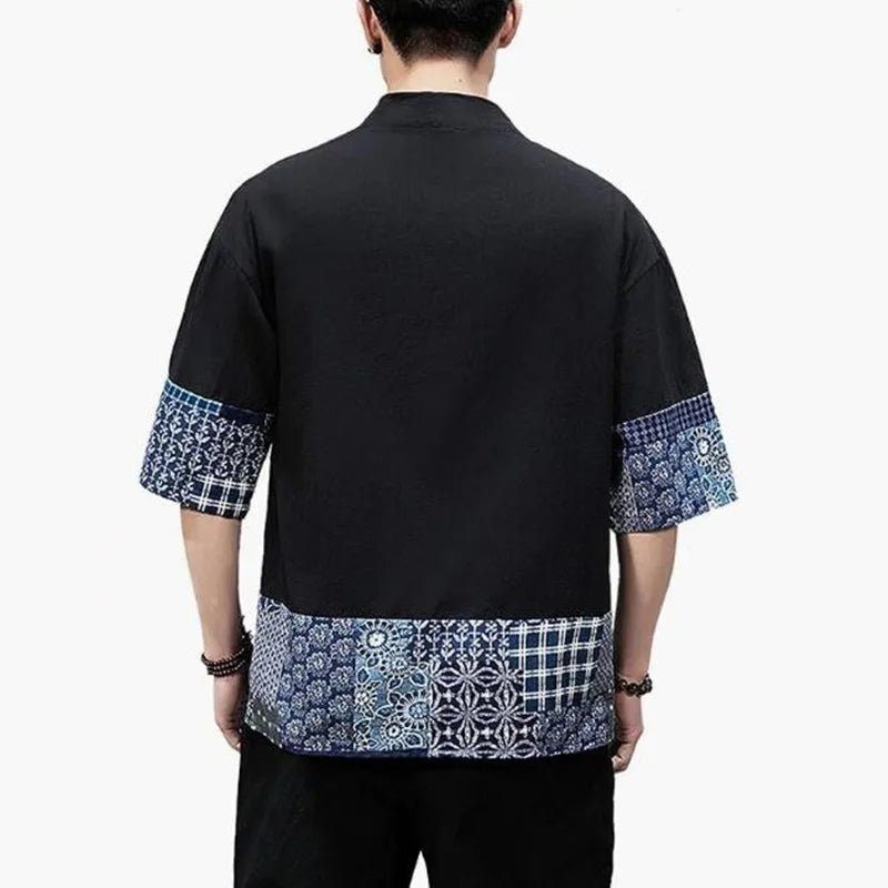 Kimono japonais à manches trois - quarts en coton et lin - Tresors asiatiques