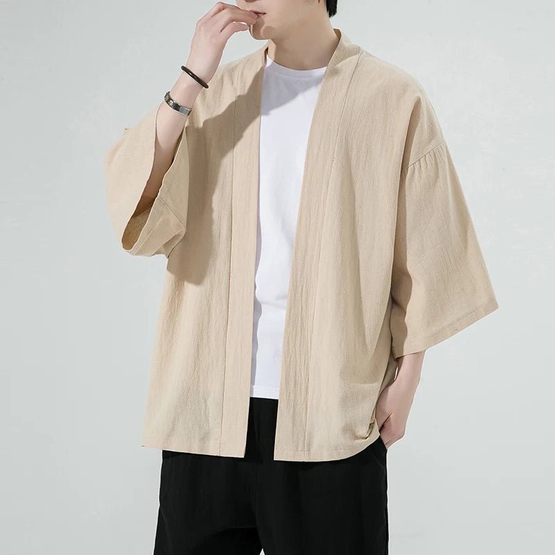 Kimono japonais à manches trois - quarts en coton et lin - Tresors asiatiques