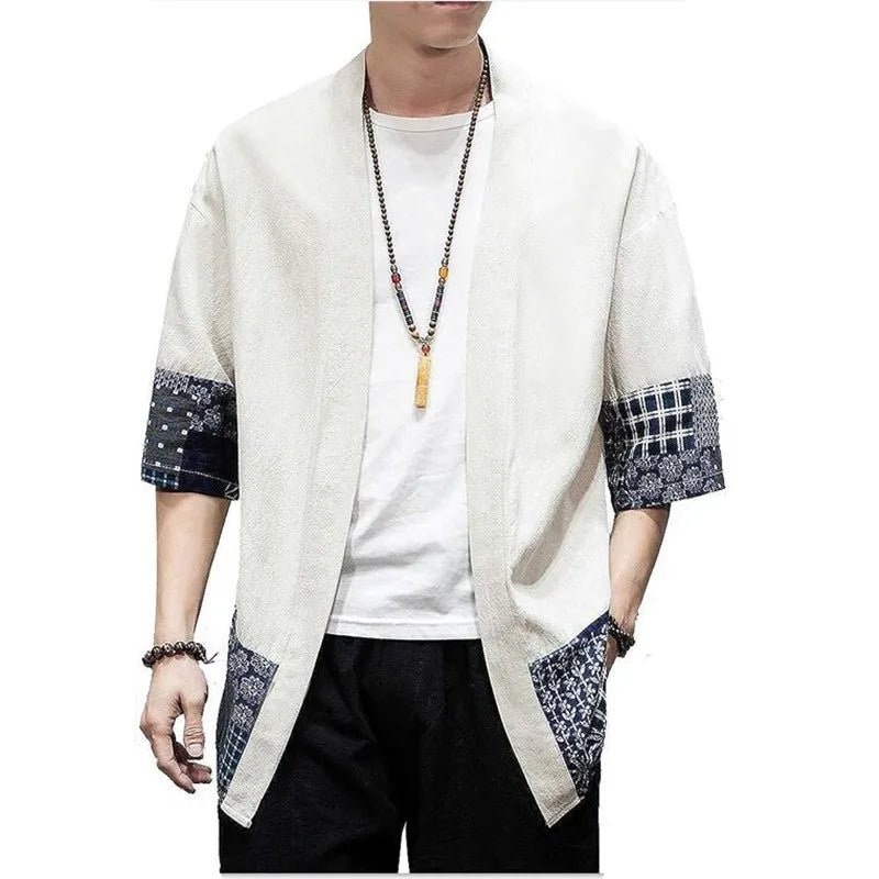Kimono japonais à manches trois - quarts en coton et lin - Tresors asiatiques