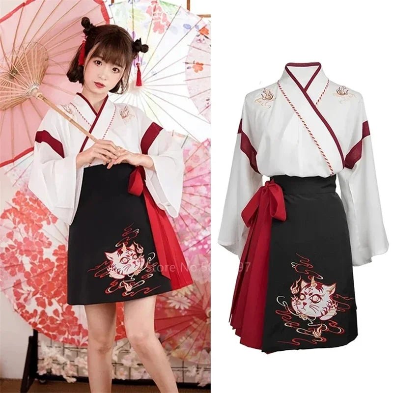 Kimono japonais avec jupe brodée pour femmes - Tresors asiatiques
