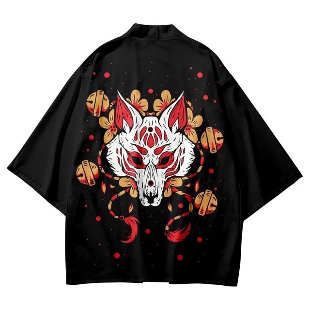 Kimono japonais imprimé démon renard à neuf queues - Tresors asiatiques