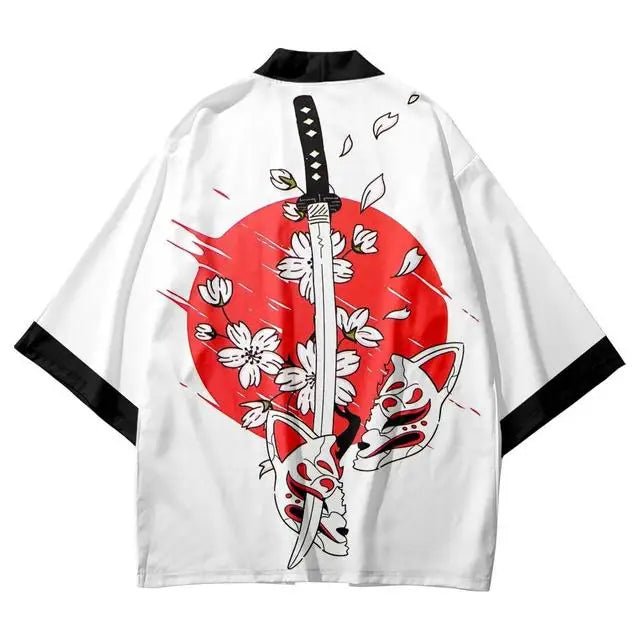 Kimono japonais imprimé démon renard à neuf queues - Tresors asiatiques