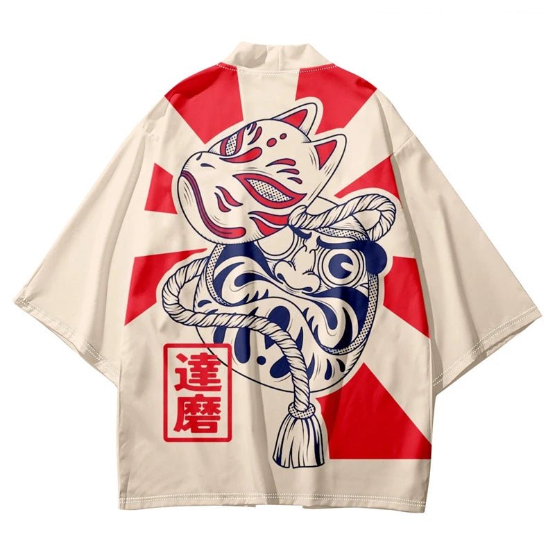Kimono japonais imprimé démon renard à neuf queues - Tresors asiatiques