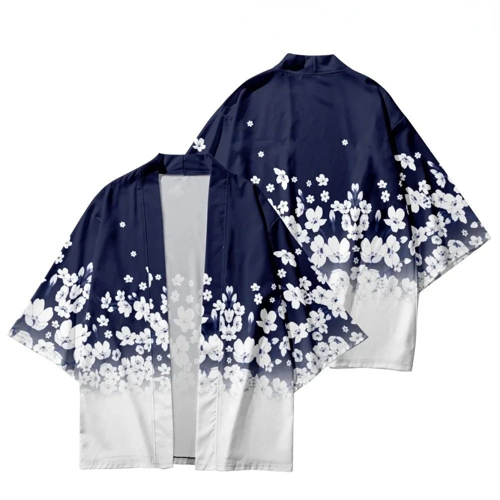 Kimono japonais traditionnel imprimé fleurs de cerisier - Tresors asiatiques