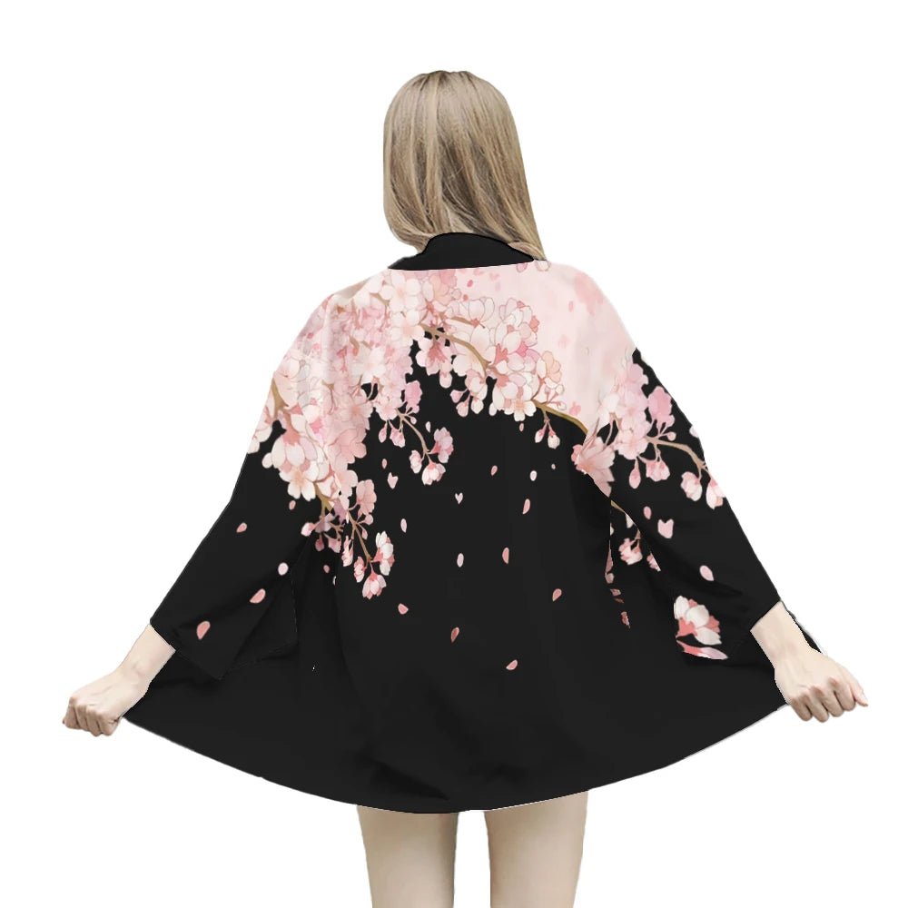 Kimono japonais traditionnel imprimé fleurs de cerisier - Tresors asiatiques