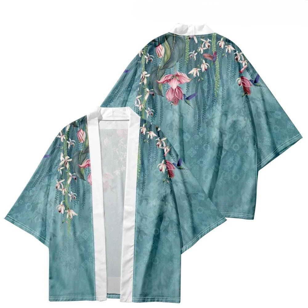 Kimono japonais traditionnel imprimé fleurs de cerisier - Tresors asiatiques