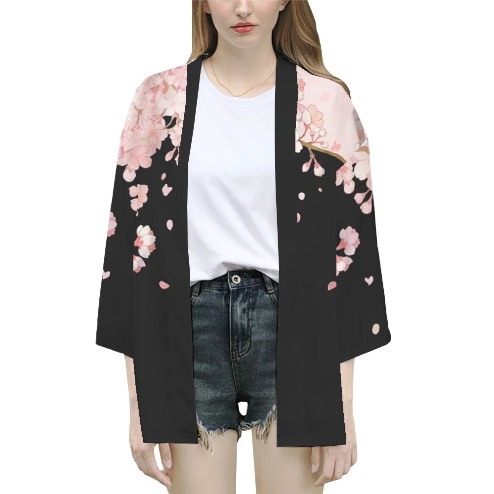Kimono japonais traditionnel imprimé fleurs de cerisier - Tresors asiatiques