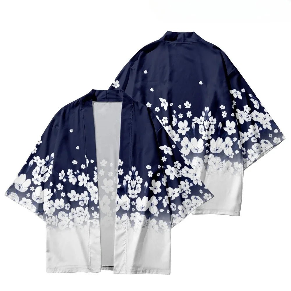 Kimono japonais traditionnel imprimé fleurs de cerisier - Tresors asiatiques