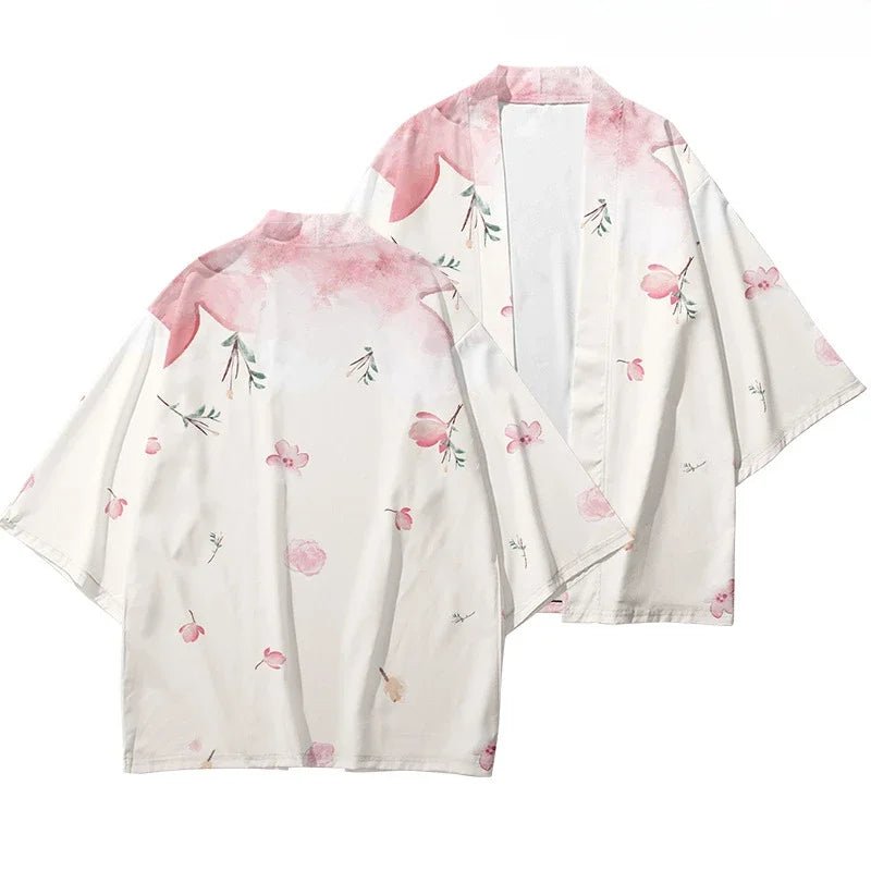 Kimono japonais traditionnel imprimé fleurs de cerisier - Tresors asiatiques