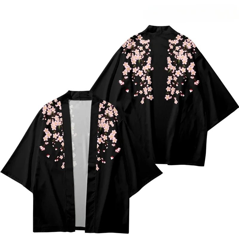 Kimono japonais traditionnel imprimé fleurs de cerisier - Tresors asiatiques