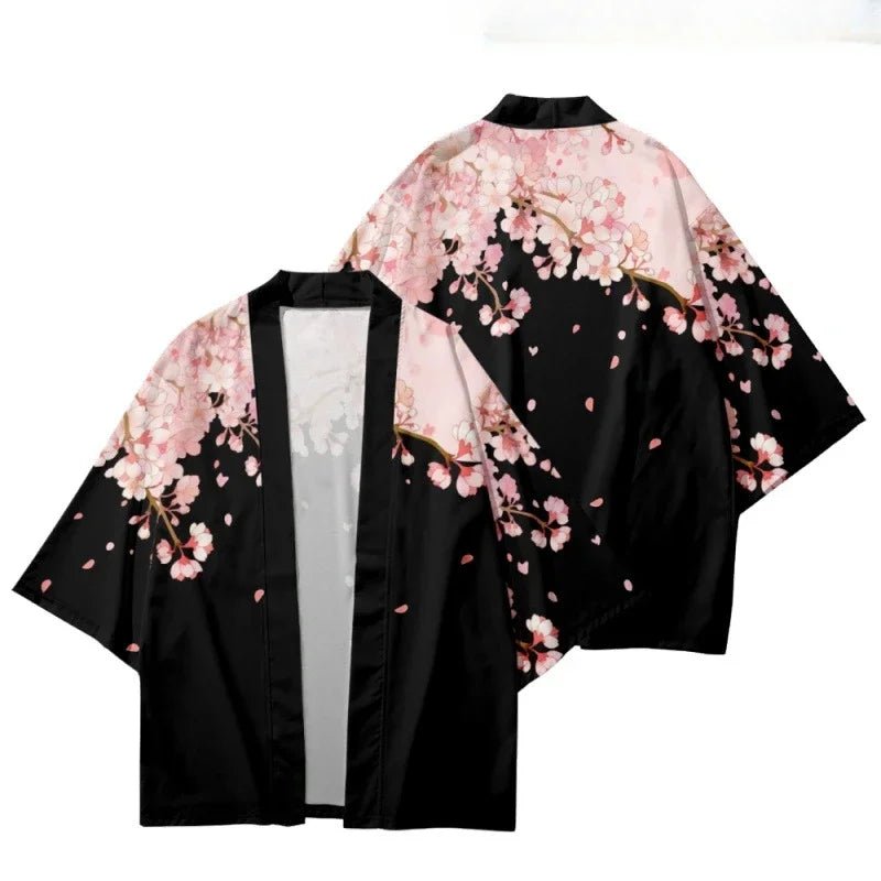 Kimono japonais traditionnel imprimé fleurs de cerisier - Tresors asiatiques