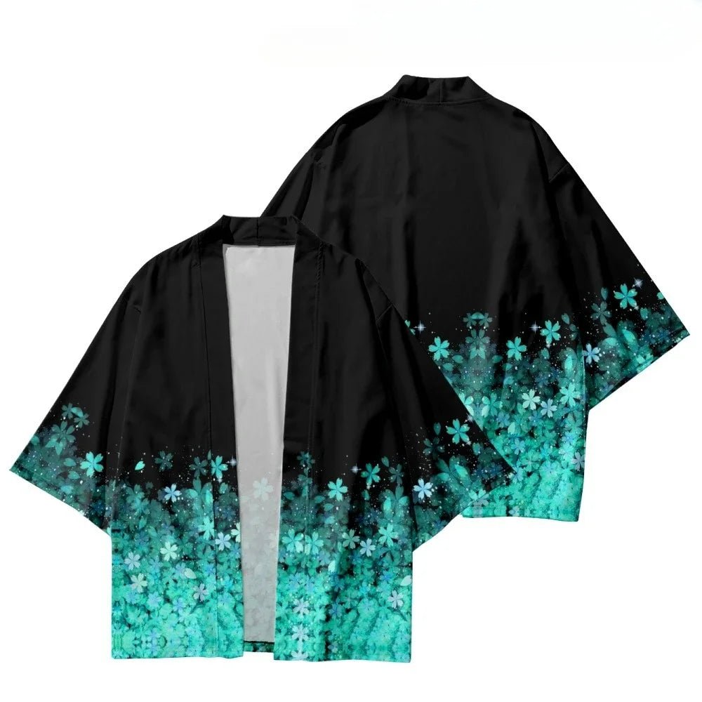 Kimono japonais traditionnel imprimé fleurs de cerisier - Tresors asiatiques