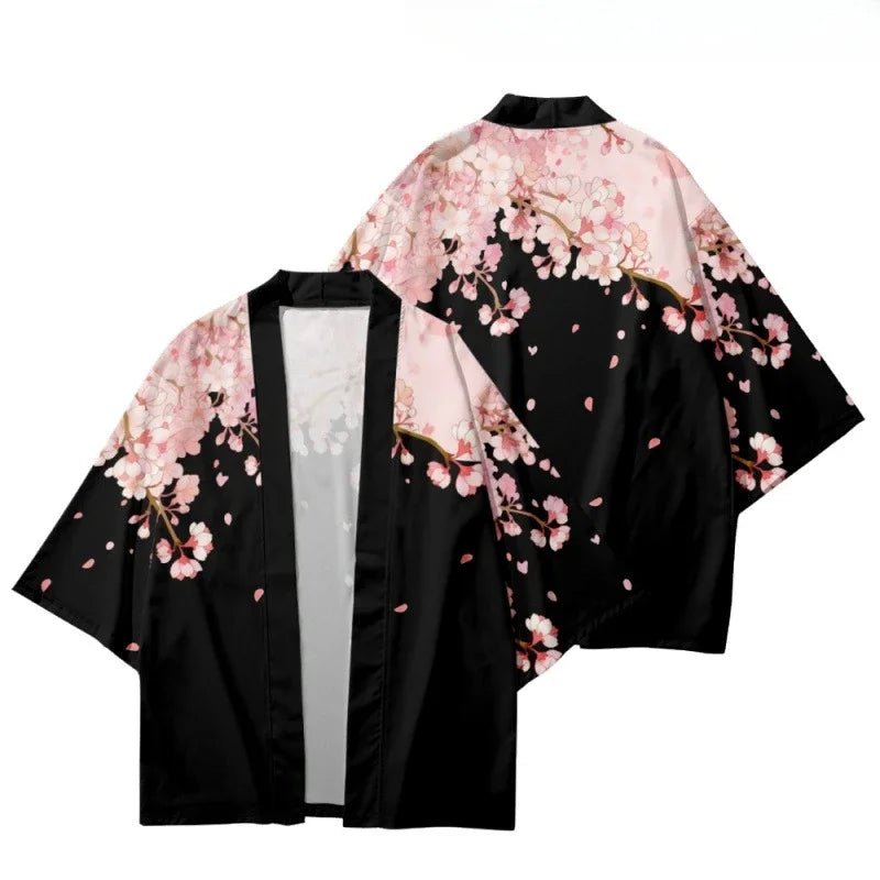 Kimono japonais traditionnel imprimé fleurs de cerisier - Tresors asiatiques