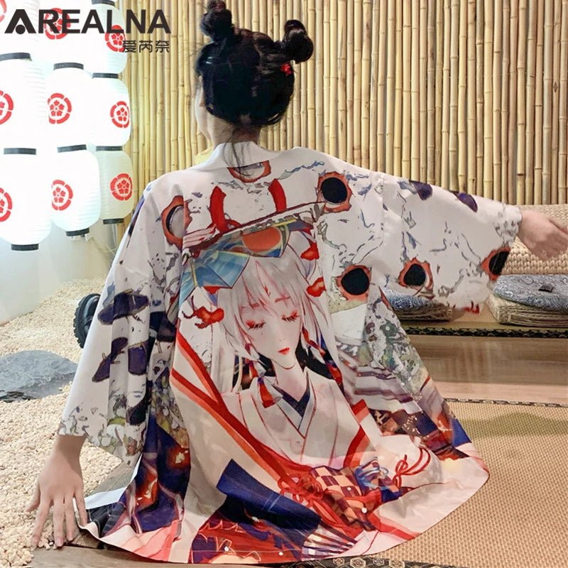 Kimono traditionnel féminin avec imprimé d’animés - Tresors asiatiques