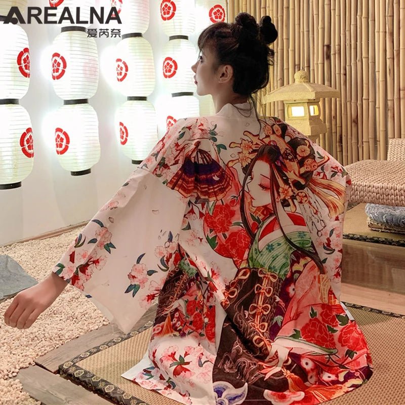 Kimono traditionnel féminin avec imprimé d’animés - Tresors asiatiques