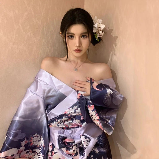 Pyjama kimono japonais violet ultra-sexy pour femmes