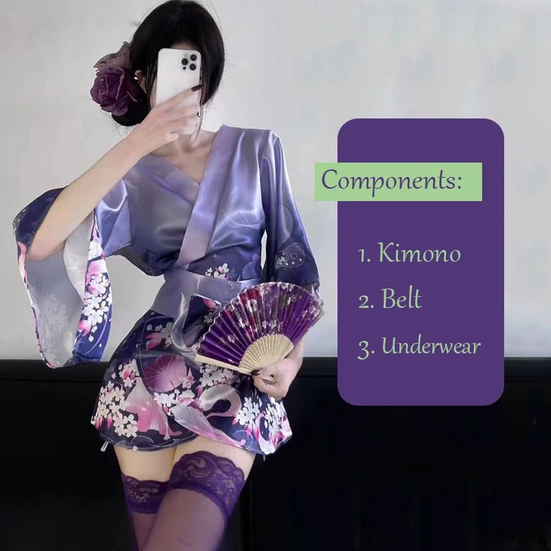 Pyjama kimono japonais violet ultra - sexy pour femmes - Tresors asiatiques