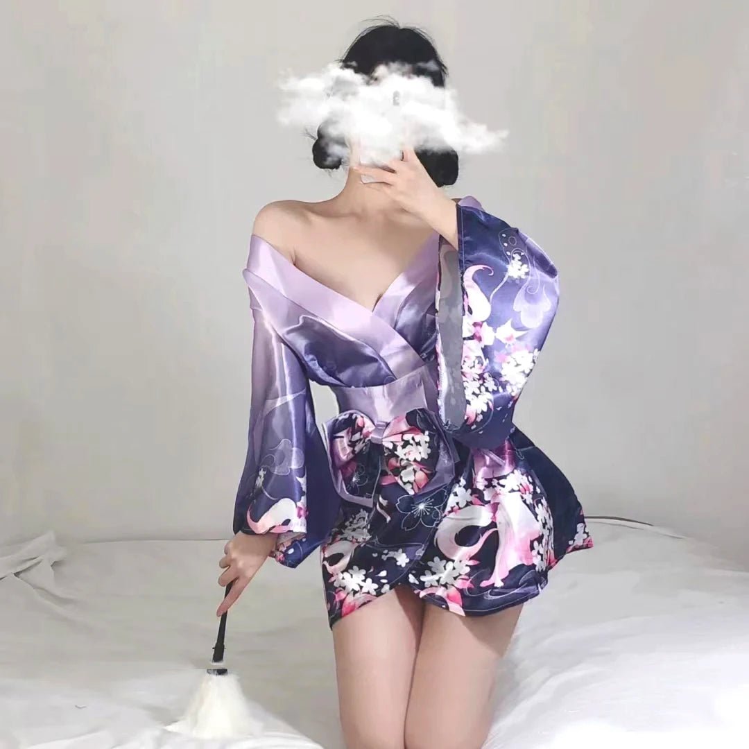 Pyjama kimono japonais violet ultra - sexy pour femmes - Tresors asiatiques
