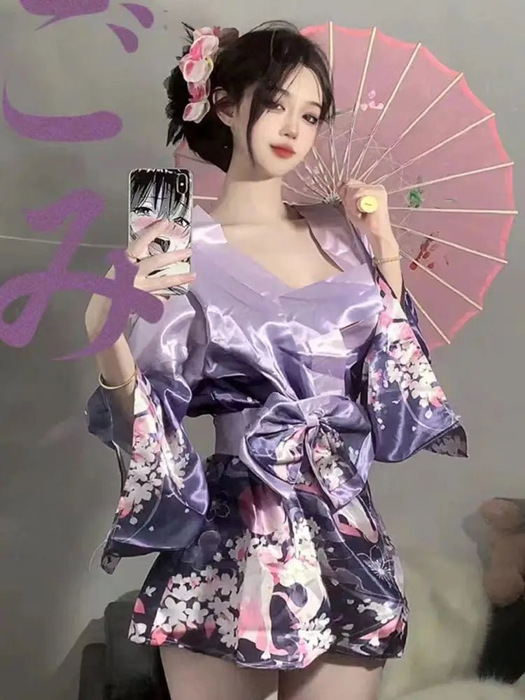 Pyjama kimono japonais violet ultra - sexy pour femmes - Tresors asiatiques