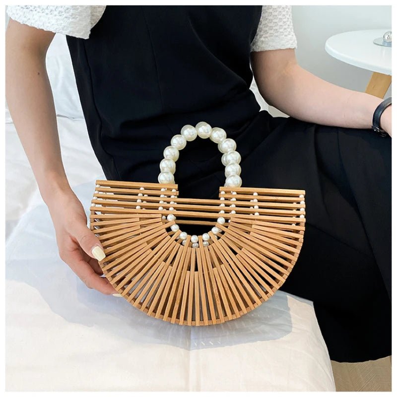 Sac à Main Demi - Rond en Bambou Tissé à la Main - Tresors asiatiques