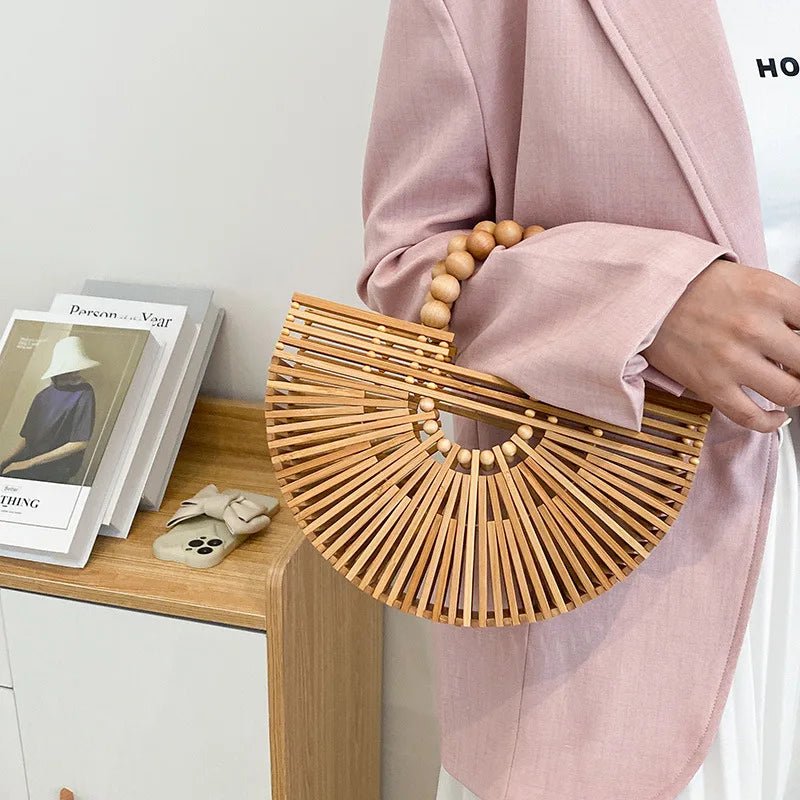 Sac à Main Demi - Rond en Bambou Tissé à la Main - Tresors asiatiques