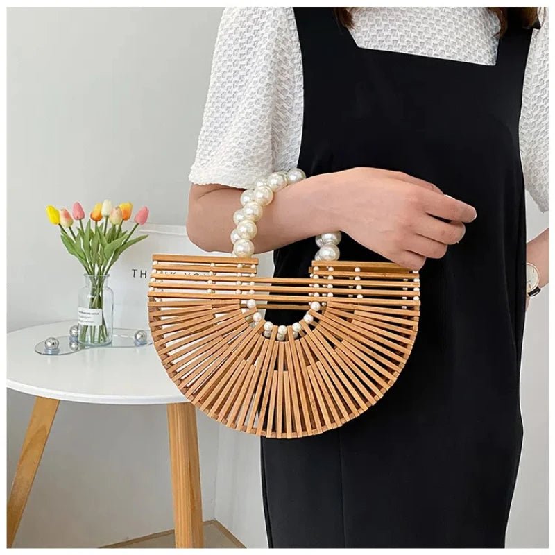 Sac à Main Demi - Rond en Bambou Tissé à la Main - Tresors asiatiques
