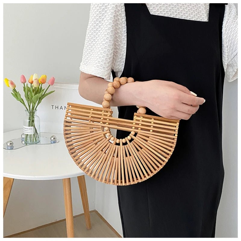 Sac à Main Demi - Rond en Bambou Tissé à la Main - Tresors asiatiques