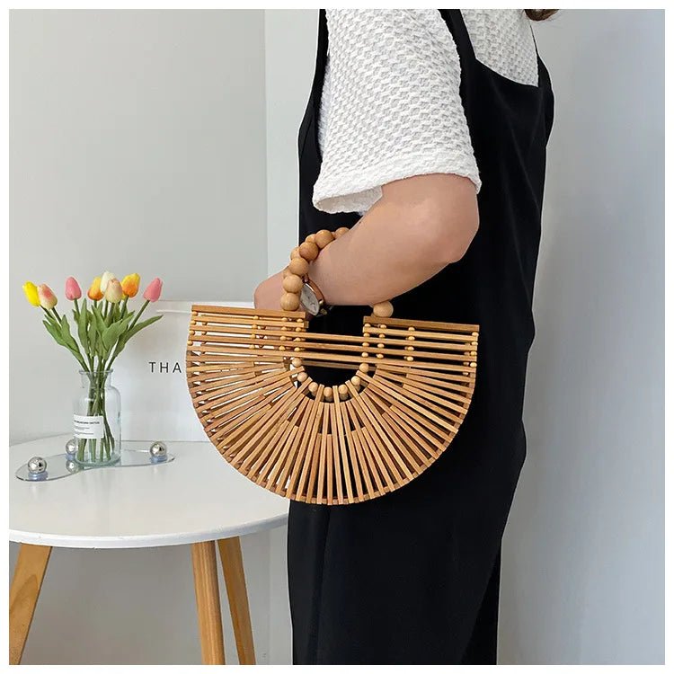Sac à Main Demi - Rond en Bambou Tissé à la Main - Tresors asiatiques
