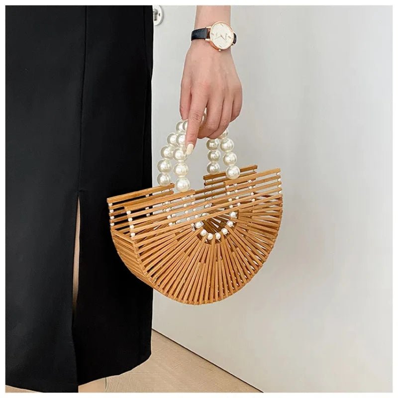 Sac à Main Demi - Rond en Bambou Tissé à la Main - Tresors asiatiques