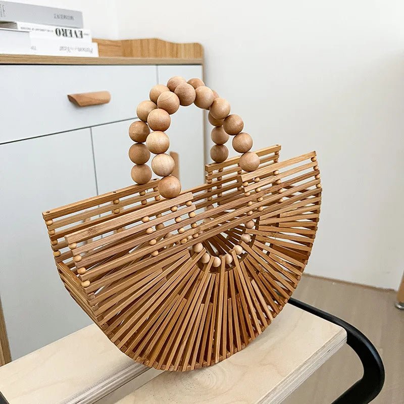 Sac à Main Demi - Rond en Bambou Tissé à la Main - Tresors asiatiques