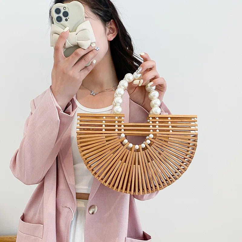 Sac à Main Demi - Rond en Bambou Tissé à la Main - Tresors asiatiques