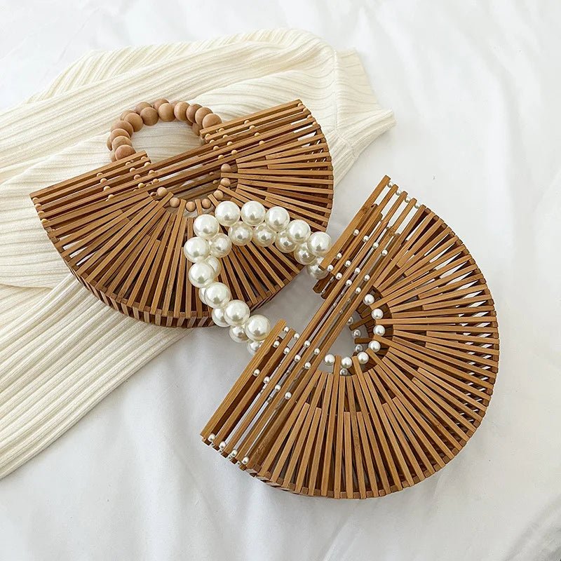 Sac à Main Demi - Rond en Bambou Tissé à la Main - Tresors asiatiques