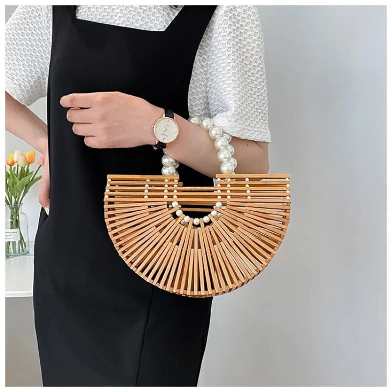 Sac à Main Demi - Rond en Bambou Tissé à la Main - Tresors asiatiques
