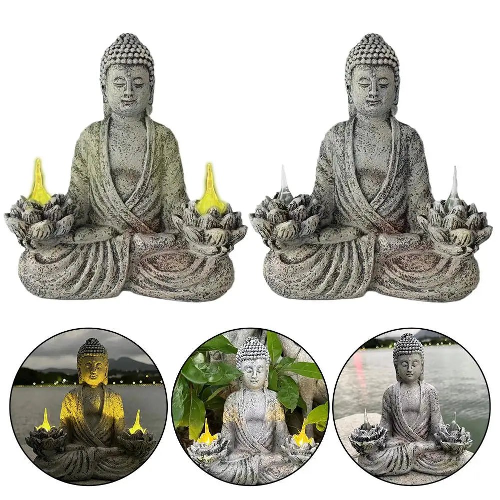 Statue de Bouddha avec lampes solaires intégrées - Tresors asiatiques