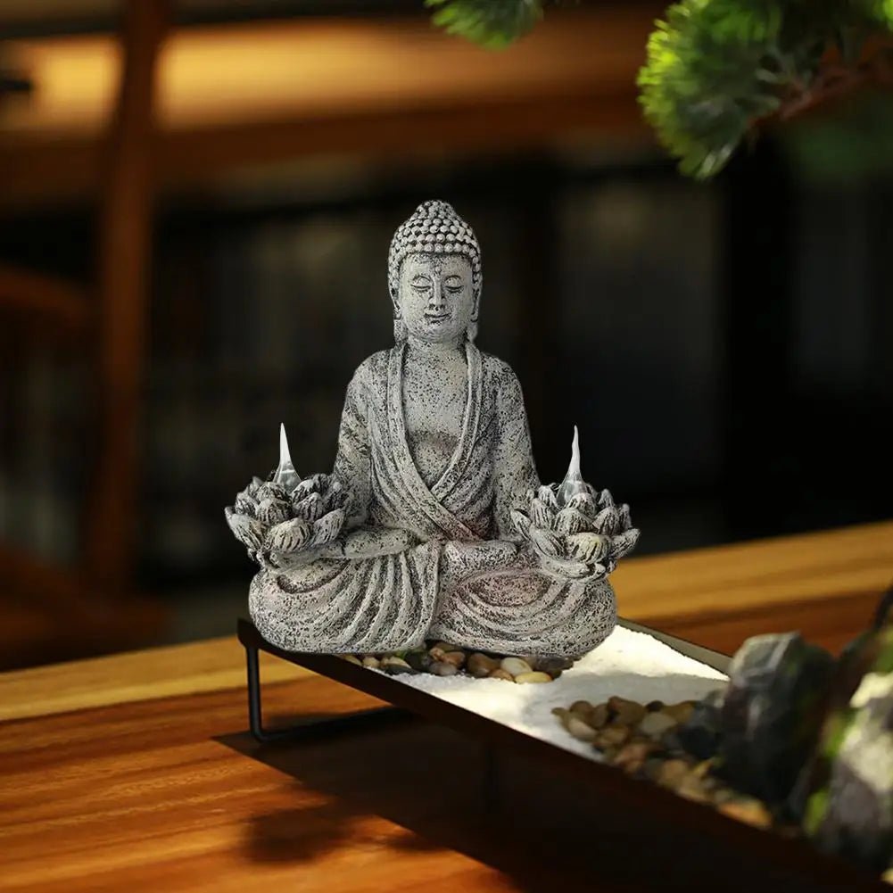 Statue de Bouddha avec lampes solaires intégrées - Tresors asiatiques