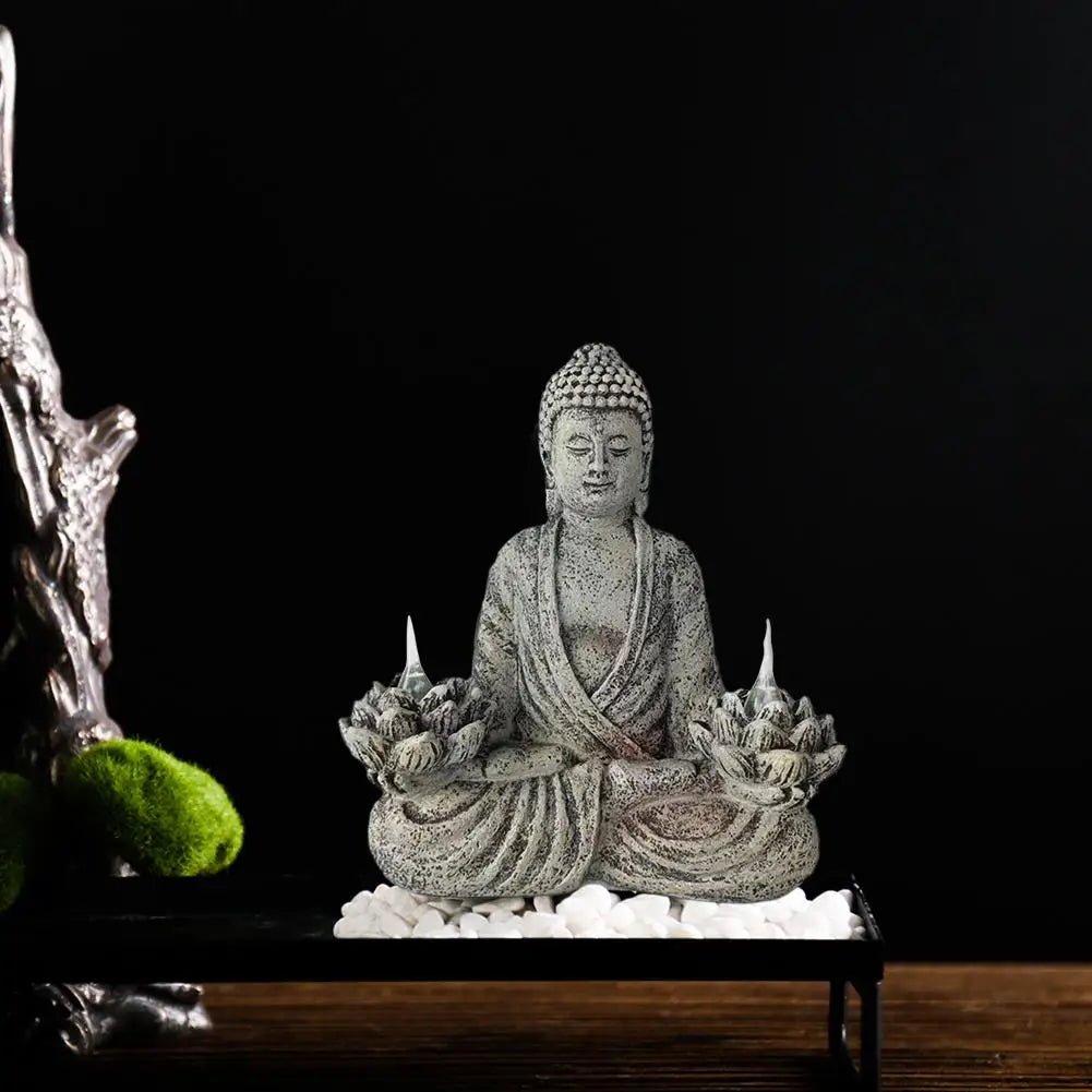Statue de Bouddha avec lampes solaires intégrées - Tresors asiatiques
