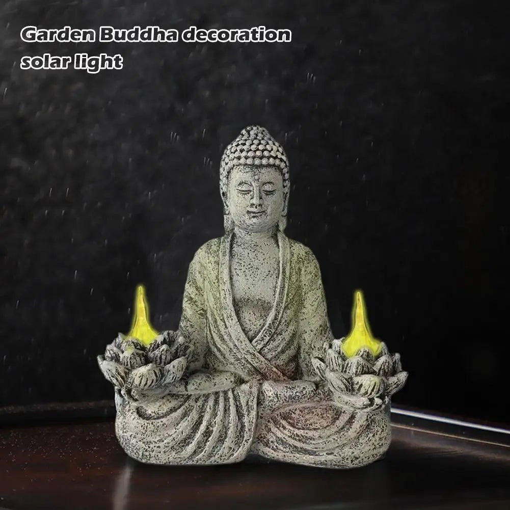 Statue de Bouddha avec lampes solaires intégrées - Tresors asiatiques