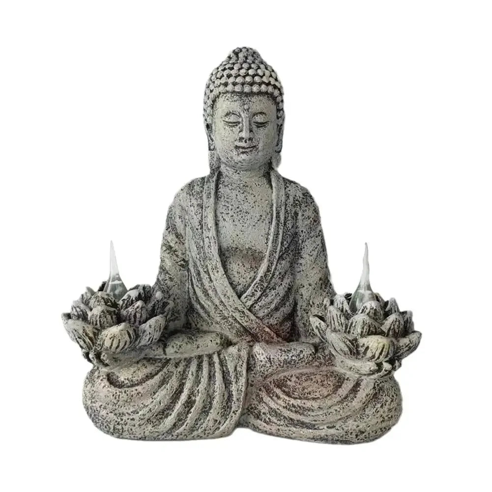 Statue de Bouddha avec lampes solaires intégrées - Tresors asiatiques