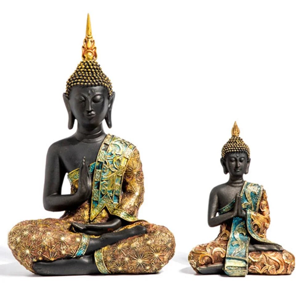 Statue de Bouddha en résine verte - Tresors asiatiques