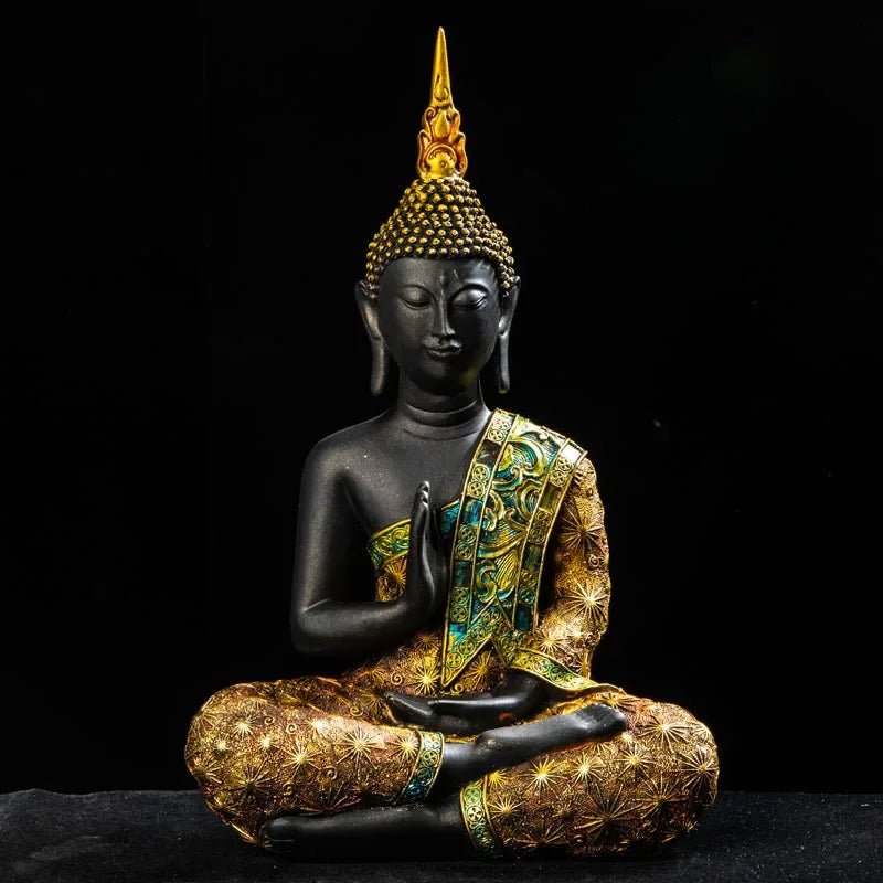 Statue de Bouddha en résine verte - Tresors asiatiques
