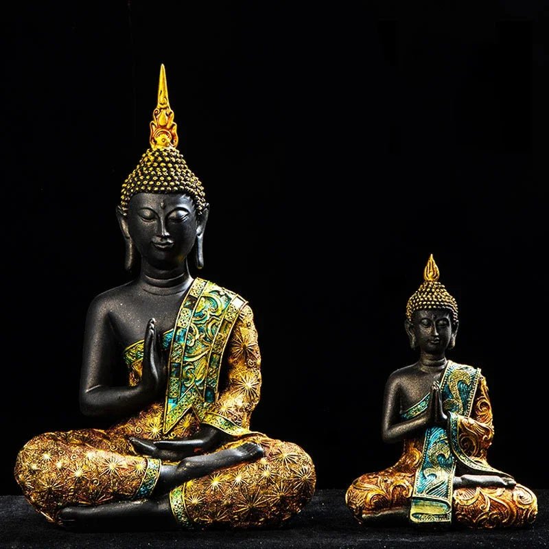 Statue de Bouddha en résine verte - Tresors asiatiques