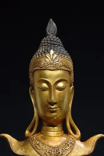 Statue de tête de Bouddha thaïlandais en bronze : Avalokitesvara - Tresors asiatiques