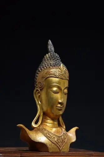 Statue de tête de Bouddha thaïlandais en bronze : Avalokitesvara - Tresors asiatiques