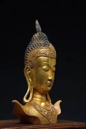 Statue de tête de Bouddha thaïlandais en bronze : Avalokitesvara - Tresors asiatiques