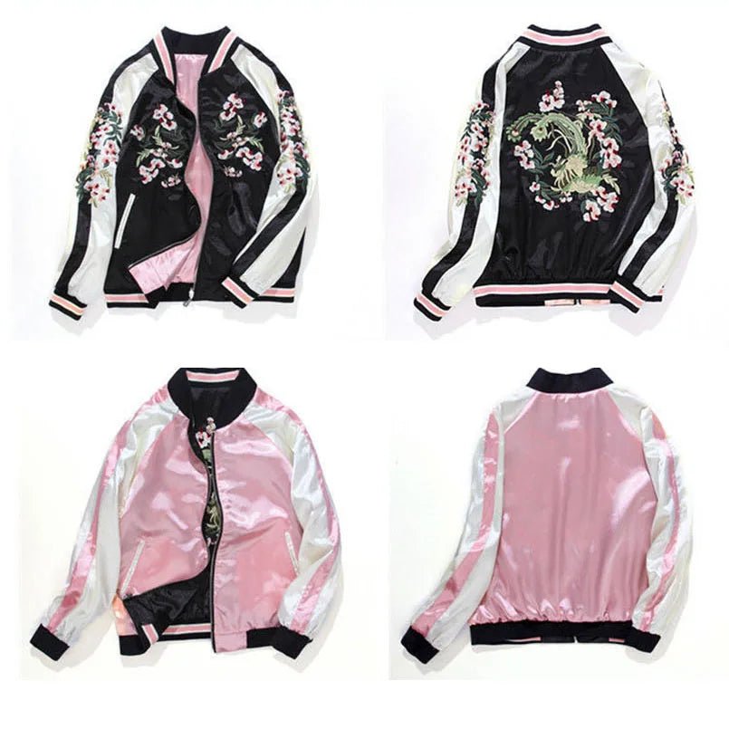 Veste de baseball en satin pour femmes - Tresors asiatiques